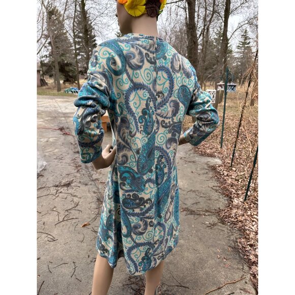 60s Paisley Long Sleeve Shift Dress DRALON Knit Lined Germany Sz 48 - Picture 5 of 13